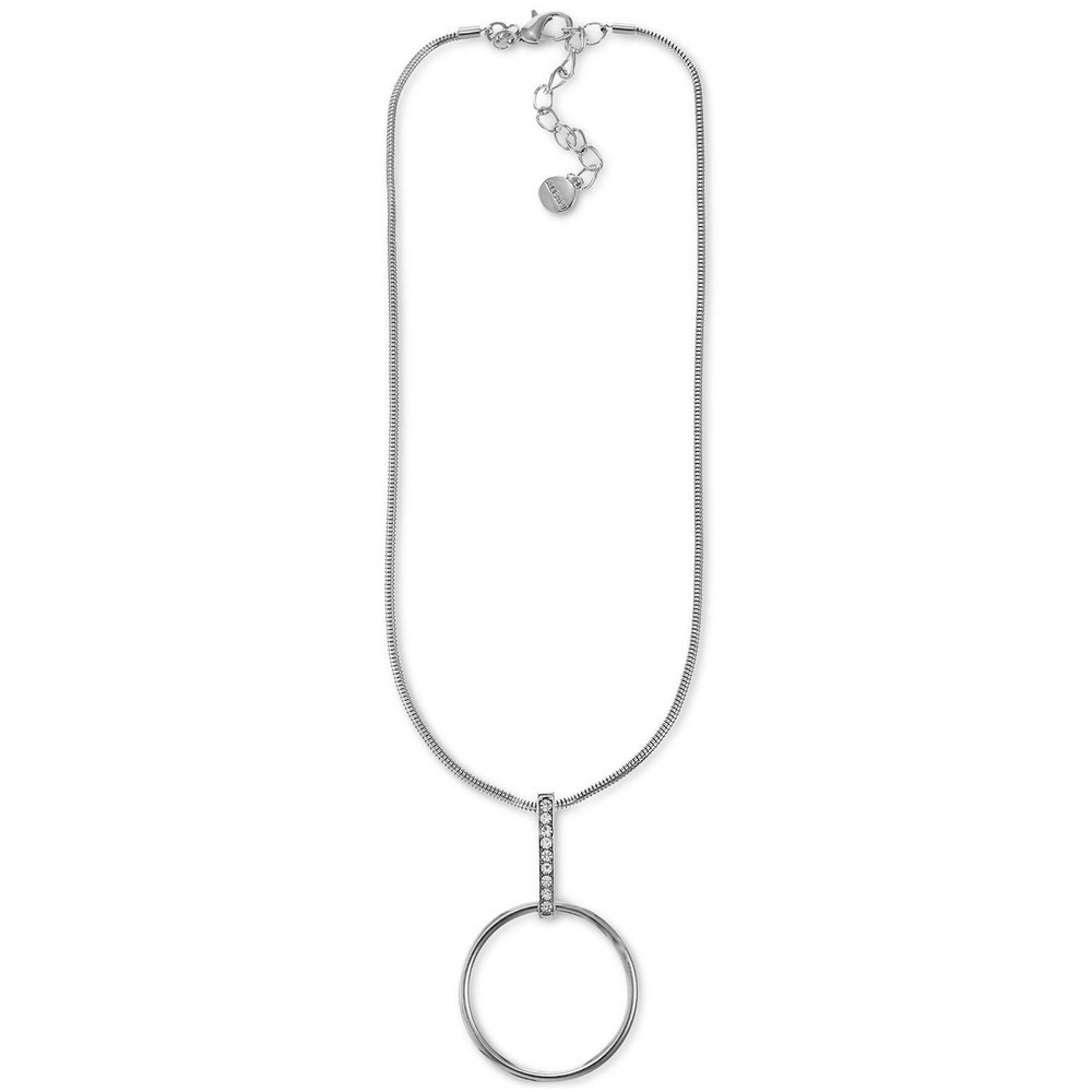 Alfani Silver-Tone Open Circle & Pavé Bar Rodeo Pendant Necklace, 17" NEW - Picture 1 of 6